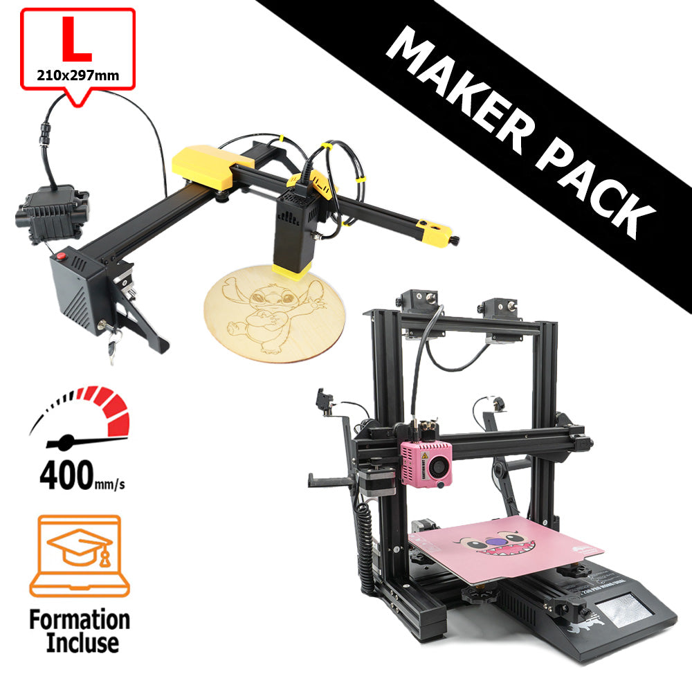 MAKER PACK D12 230 M2 PRO (couleur aux choix) + Yumi Laser L-A4 (ou L-A3) Dual Color + Pack Cadeaux Rose L-A4 ( 210x297mm)