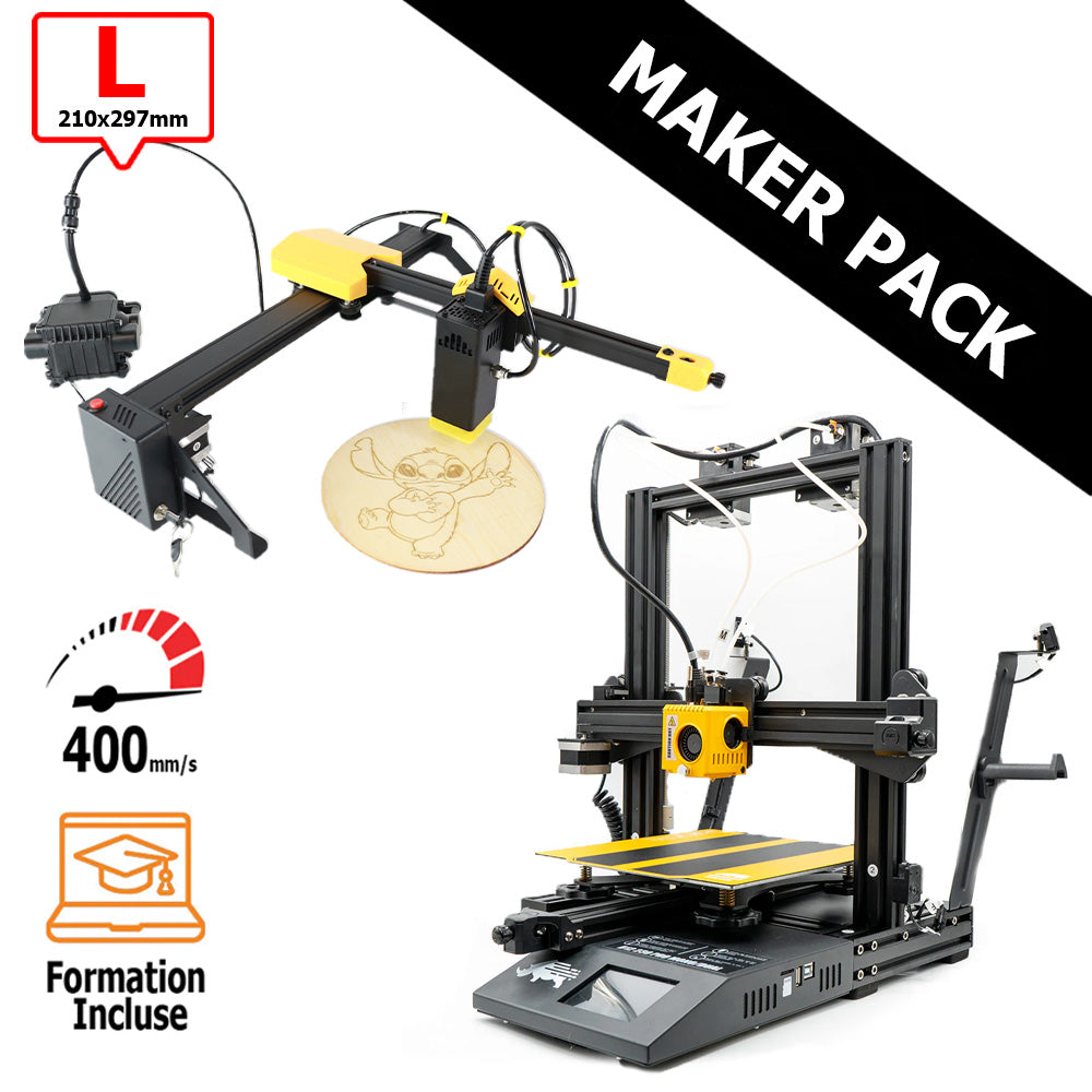 MAKER PACK D12 230 M2 PRO (couleur aux choix) + Yumi Laser L-A4 (ou L-A3) Dual Color + Pack Cadeaux Jaune L-A4 ( 210x297mm)