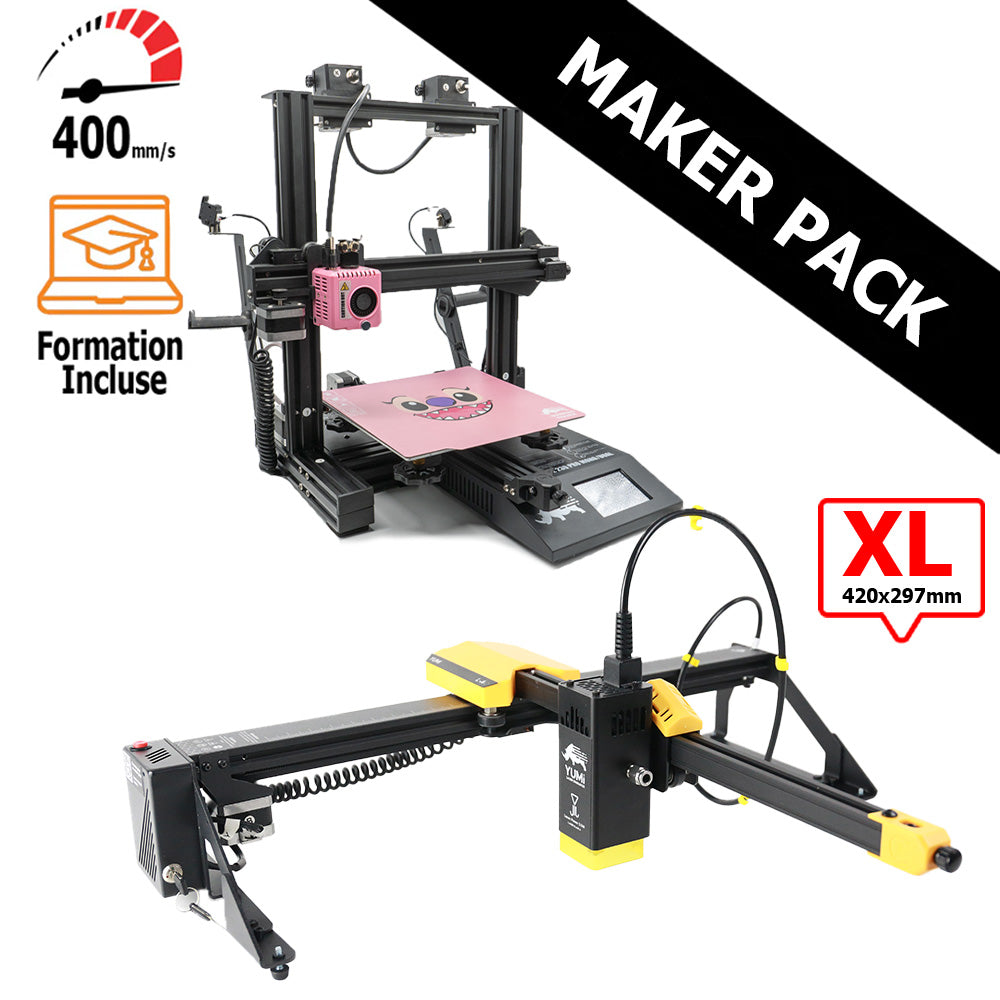 MAKER PACK D12 230 M2 PRO (couleur aux choix) + Yumi Laser L-A4 (ou L-A3) Dual Color + Pack Cadeaux Rose L-A3 (420x297mm)