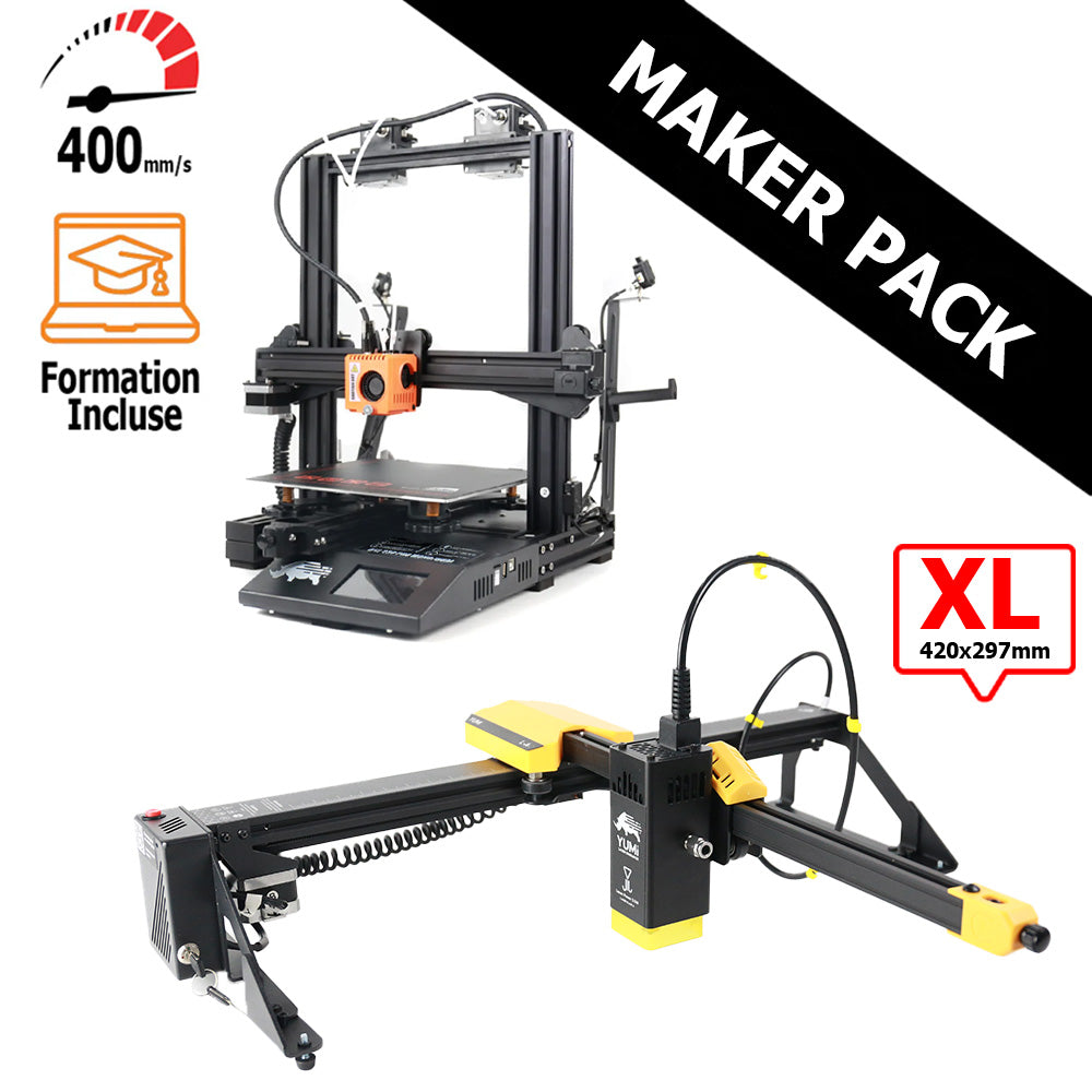MAKER PACK D12 230 M2 PRO (couleur aux choix) + Yumi Laser L-A4 (ou L-A3) Dual Color + Pack Cadeaux Orange L-A3 (420x297mm)