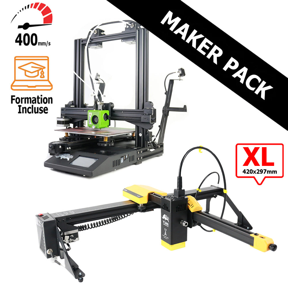 MAKER PACK D12 230 M2 PRO (couleur aux choix) + Yumi Laser L-A4 (ou L-A3) Dual Color + Pack Cadeaux Vert L-A3 (420x297mm)