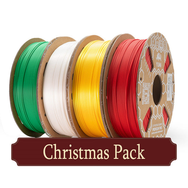 MEGA PACK de NOEL 4 Bobines - PLA SILK 24 Carats OR / PLA Rouge, PLA Blanc et VERT SAPIN DE NOEL 1Kg x 4