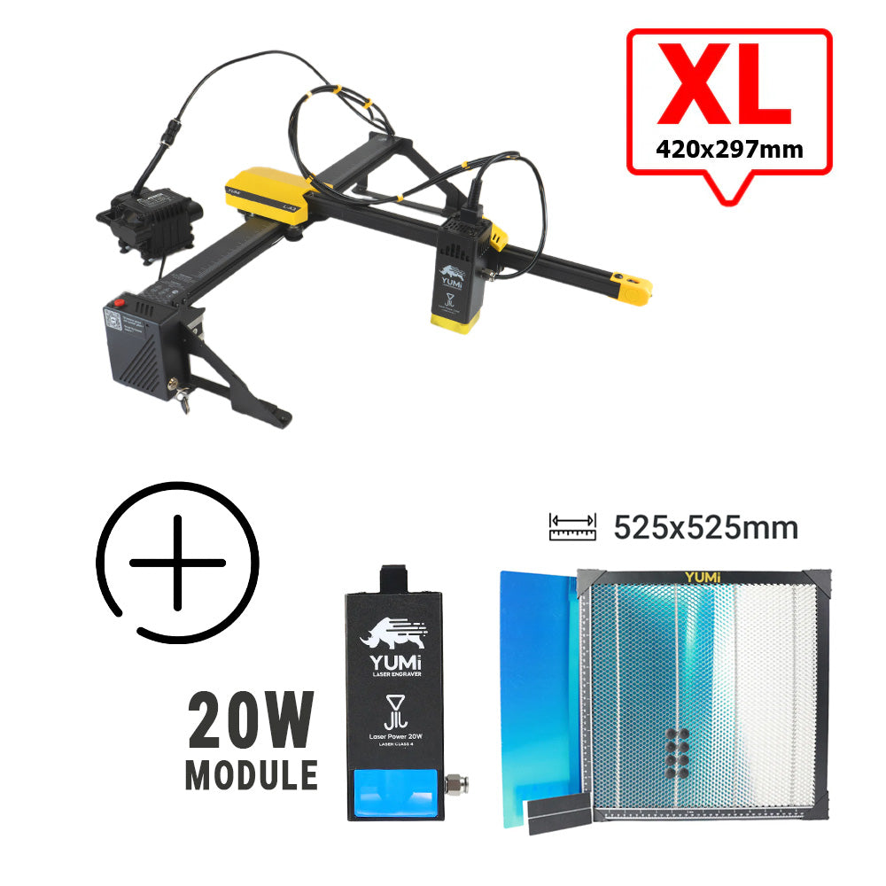YUMI L-A4 Laser pour gravure et découpe L-A3 (420x297mm) 20 Watts +2.5 Watts Plateau de Travail (Honey Comb)