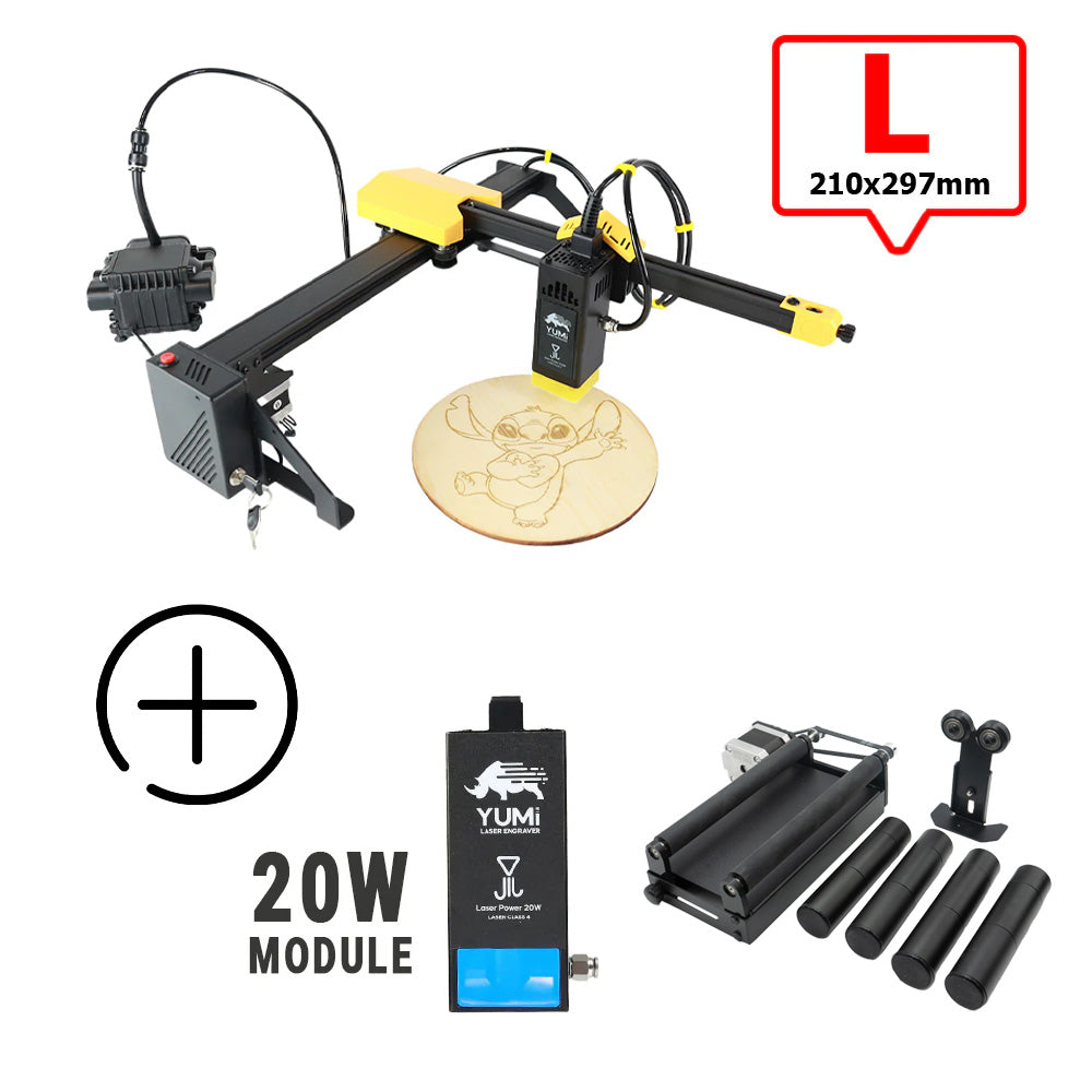 YUMI L-A4 Laser pour gravure et découpe L-A4 ( 210x297mm) 20 Watts +2.5 Watts Module de Rotation