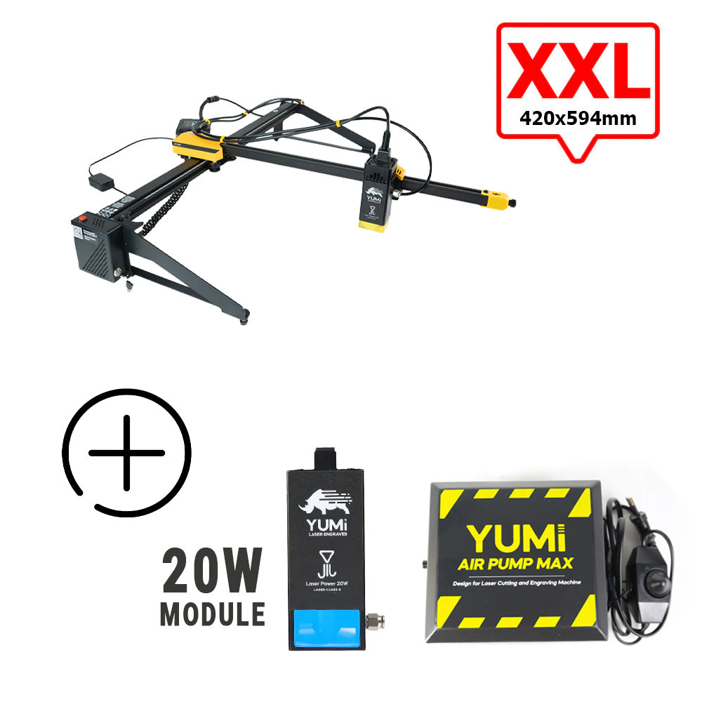 YUMI L-A4 Laser pour gravure et découpe L-A2 (420x594mm) 20 Watts +2.5 Watts Pompe à Air (Air Pump Max)