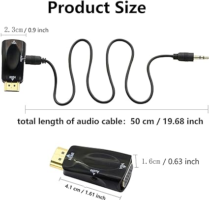 Convertisseur HDMI Mâle vers VGA Femelle avec Sortie Audio Jack 3,5mm