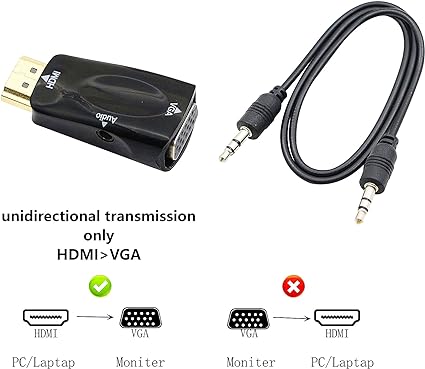Convertisseur HDMI Mâle vers VGA Femelle avec Sortie Audio Jack 3,5mm
