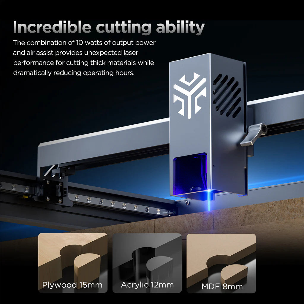 Graveur laser ACMER P2 10W, mise au point fixe, gravure à 30 000 mm/min, assistance pneumatique automatique ultra-silencieuse, précision de gravure de 0,01 mm, contrôle par application iOS Android, pré-assemblé, 420 x 400 mm