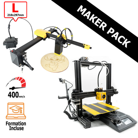 MAKER PACK D12 230 M2 PRO (couleur aux choix) + Yumi Laser L-A4 (ou L-A3) Mono Extrudeur Jaune L-A4 ( 210x297mm)