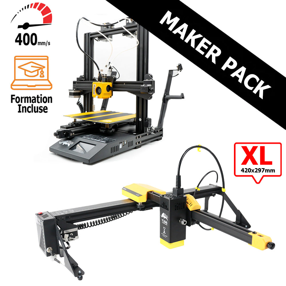 MAKER PACK D12 230 M2 PRO (couleur aux choix) + Yumi Laser L-A4 (ou L-A3) Dual Color + Pack Cadeaux Jaune L-A3 (420x297mm)