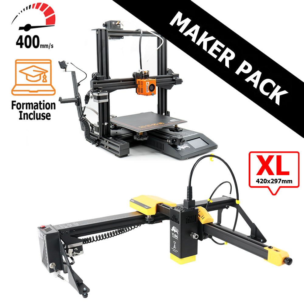 MAKER PACK D12 230 M2 PRO (couleur aux choix) + Yumi Laser L-A4 (ou L-A3) Mono Extrudeur Orange L-A3 (420x297mm)
