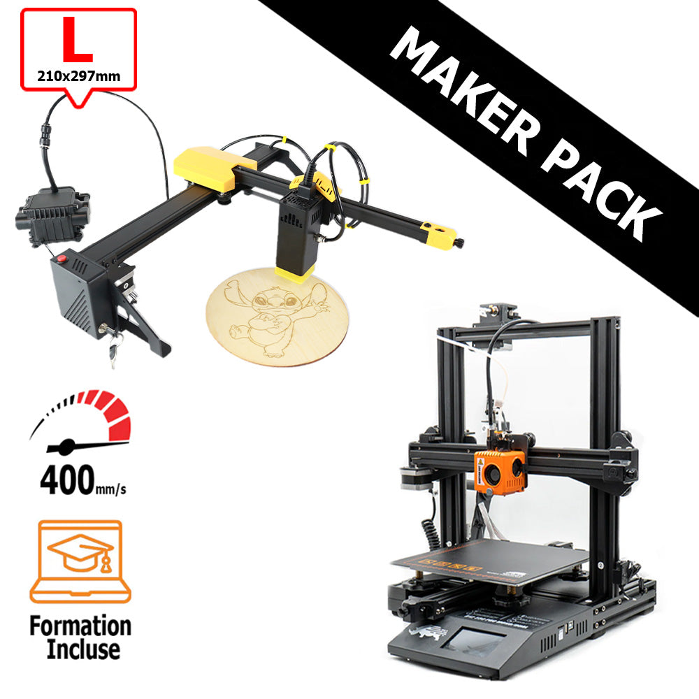 MAKER PACK D12 230 M2 PRO (couleur aux choix) + Yumi Laser L-A4 (ou L-A3) Mono Extrudeur Orange L-A4 ( 210x297mm)