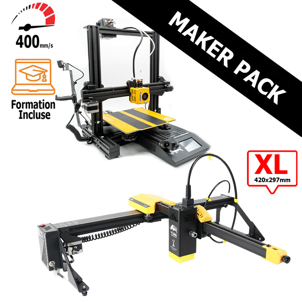 MAKER PACK D12 230 M2 PRO (couleur aux choix) + Yumi Laser L-A4 (ou L-A3) Mono Extrudeur Jaune L-A3 (420x297mm)