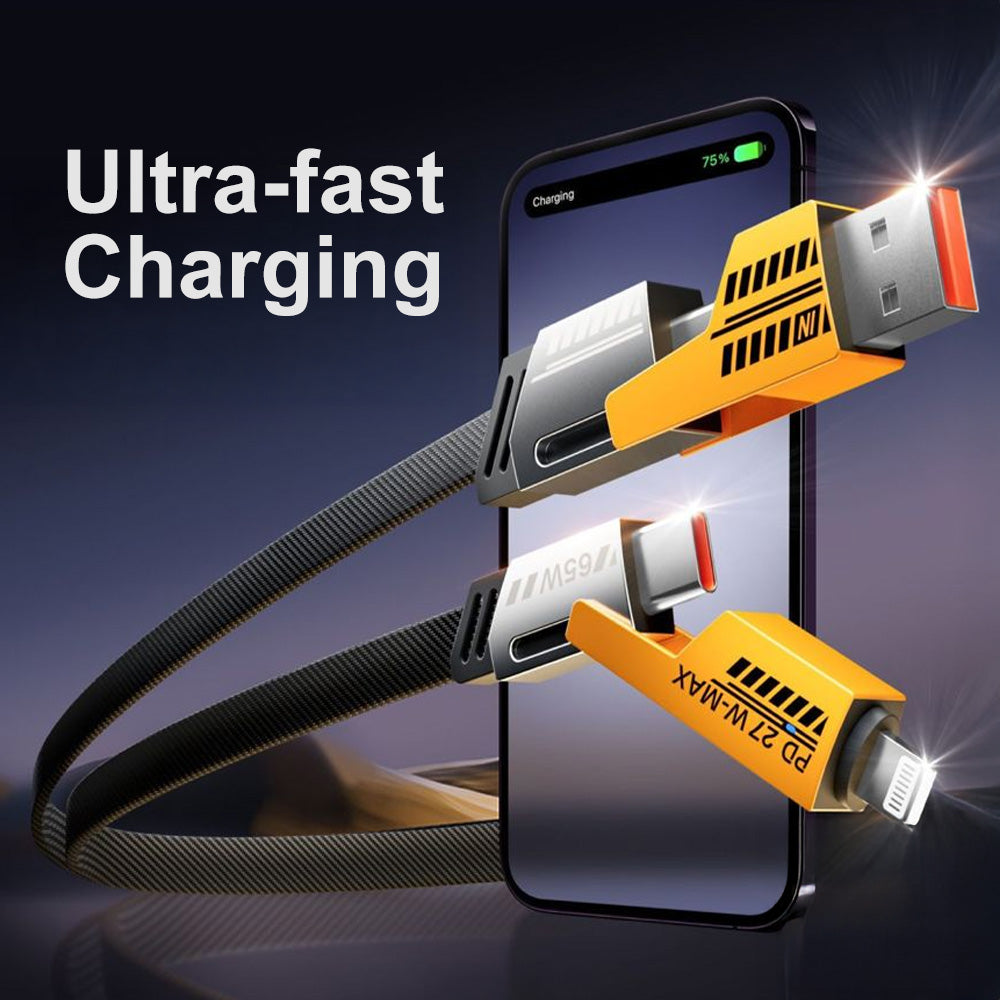 4-en-1 Câble USB Type-C/Type-A vers Lightning et USB-C - Charge Rapide 65W et 27W