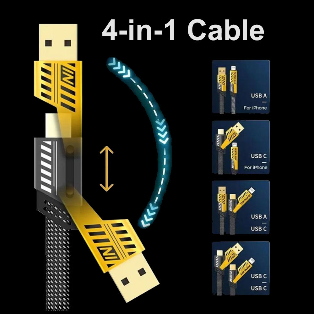 4-en-1 Câble USB Type-C/Type-A vers Lightning et USB-C - Charge Rapide 65W et 27W