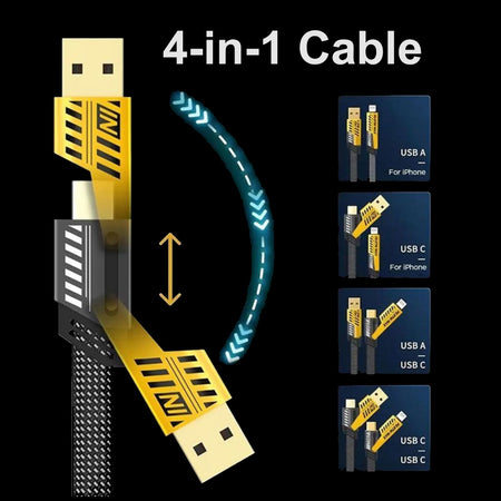 4-en-1 Câble USB Type-C/Type-A vers Lightning et USB-C - Charge Rapide 65W et 27W