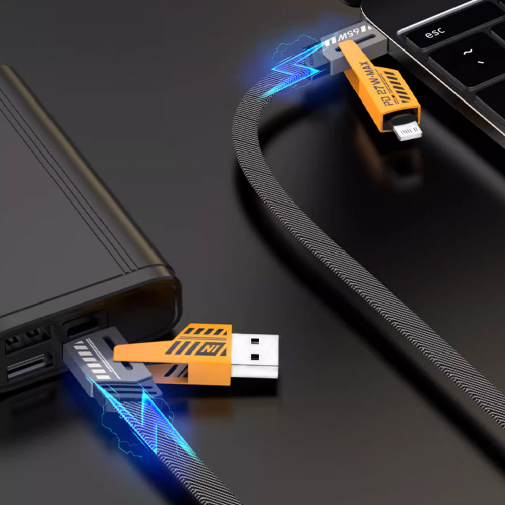 4-en-1 Câble USB Type-C/Type-A vers Lightning et USB-C - Charge Rapide 65W et 27W