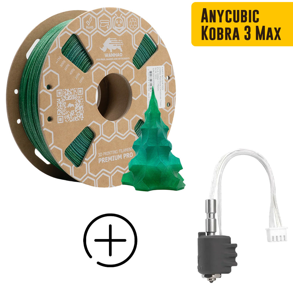 PLA HYPER YUMI Arc-en-Ciel VERT SAPIN DE NOEL Pailleté 1Kg Bobine + Hotend 0.6mm pour Kobra 3 Max 1kg Arc-en-Ciel