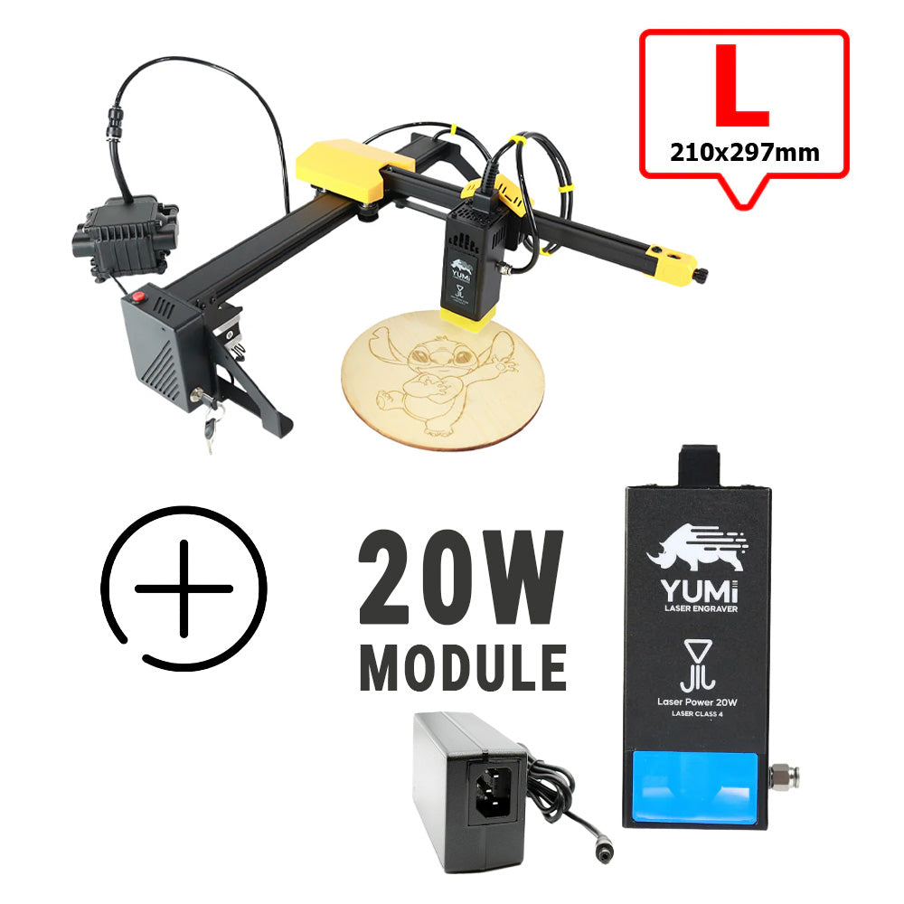 YUMI L-A4 Laser pour gravure et découpe L-A4 ( 210x297mm) 20 Watts +2.5 Watts Aucun