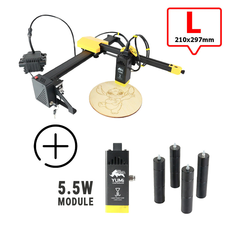 YUMI L-A4 Laser pour gravure et découpe L-A4 ( 210x297mm) 5.5 Watts +2.5 Watts Pieds d'Extension Réglages