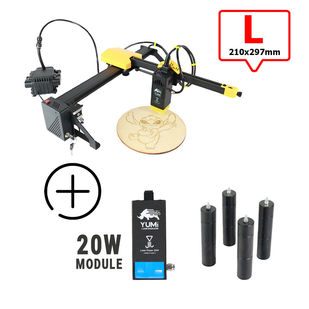 YUMI L-A4 Laser pour gravure et découpe L-A4 ( 210x297mm) 20 Watts +2.5 Watts Pieds d'Extension Réglages