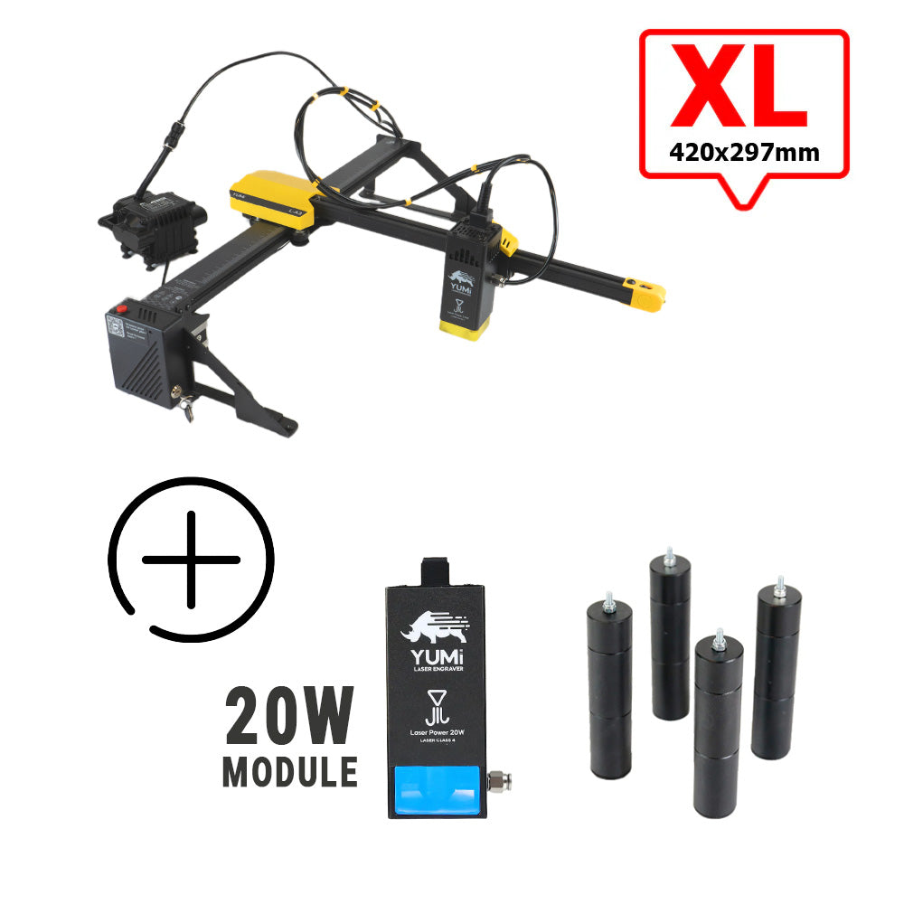 YUMI L-A4 Laser pour gravure et découpe 20 Watts +2.5 Watts Pieds d'Extension Réglages