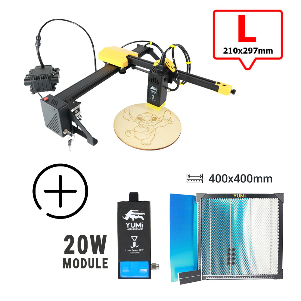 YUMI L-A4 Laser pour gravure et découpe L-A4 ( 210x297mm) 20 Watts +2.5 Watts Plateau de Travail (Honey Comb)