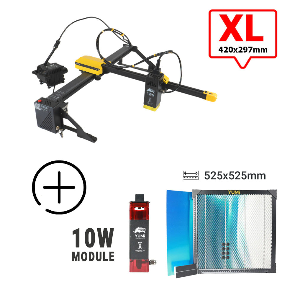 YUMI L-A4 Laser pour gravure et découpe L-A3 (420x297mm) 10 Watts +2.5 Watts Plateau de Travail (Honey Comb)