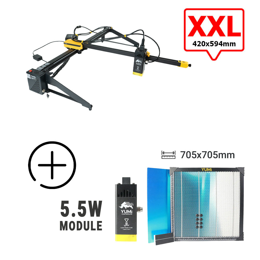 YUMI L-A4 Laser pour gravure et découpe L-A2 (420x594mm) 5.5 Watts +2.5 Watts Plateau de Travail (Honey Comb)