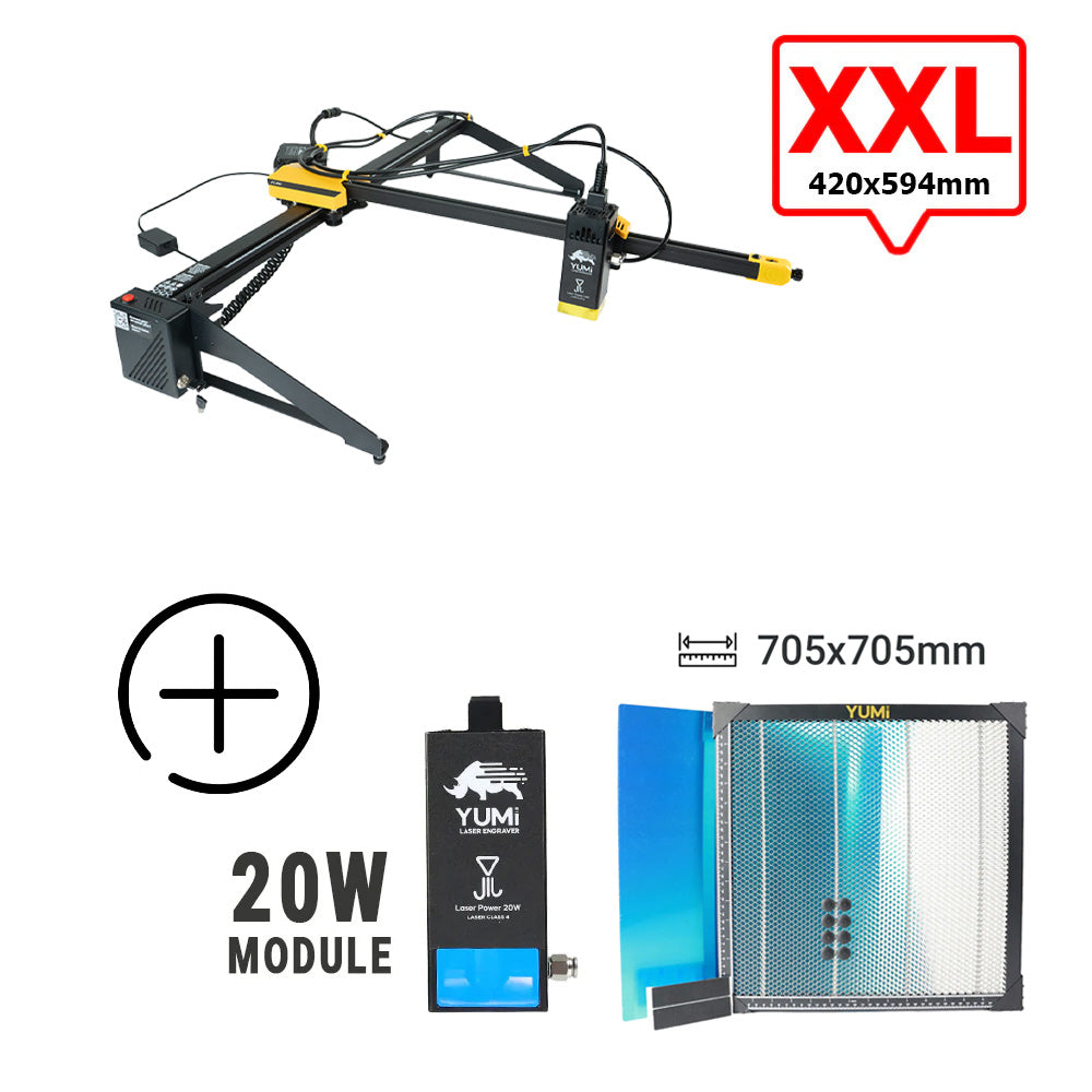 YUMI L-A4 Laser pour gravure et découpe L-A2 (420x594mm) 20 Watts +2.5 Watts Plateau de Travail (Honey Comb)