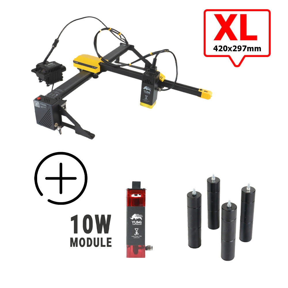 YUMI L-A4 Laser pour gravure et découpe L-A3 (420x297mm) 10 Watts +2.5 Watts Pieds d'Extension Réglages