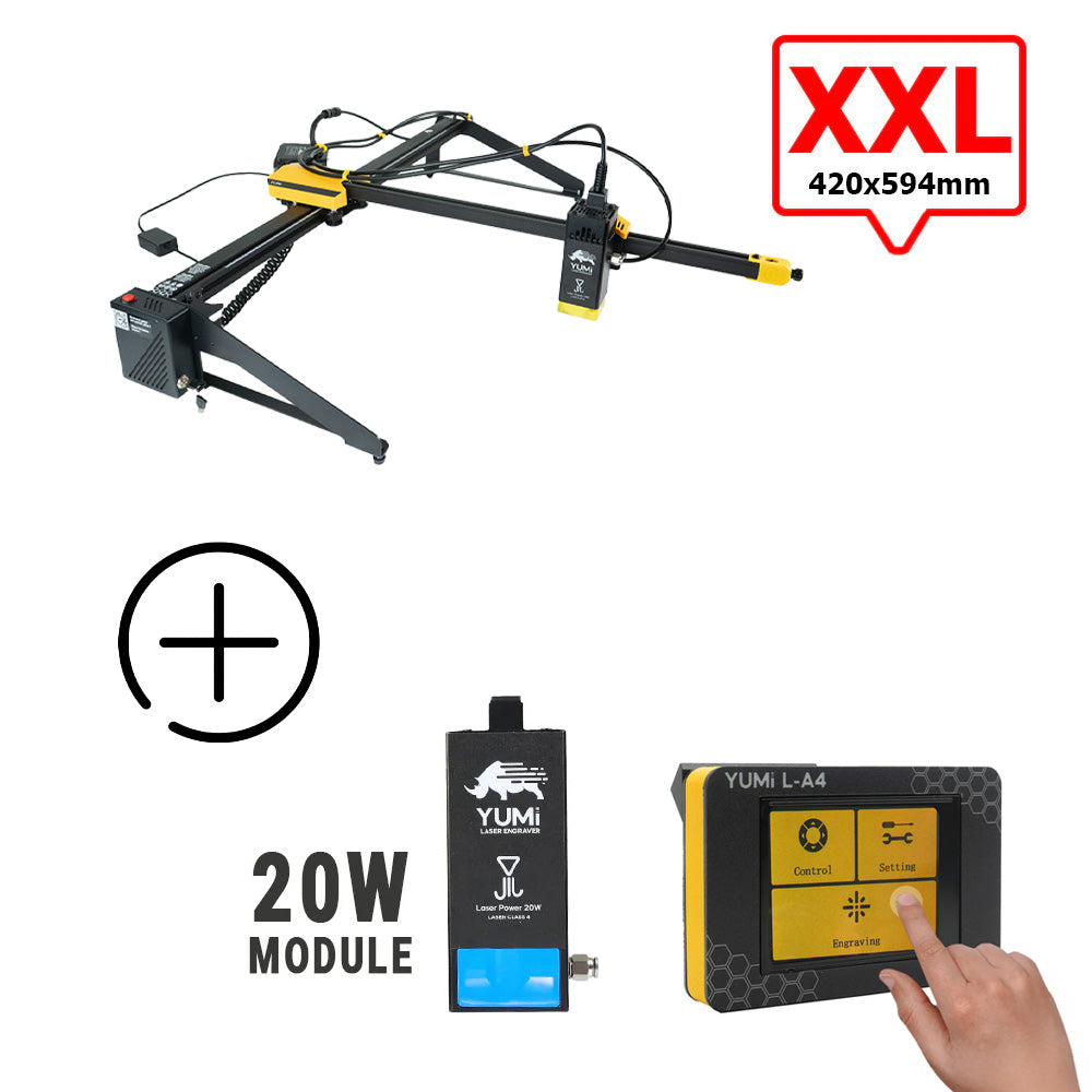 YUMI L-A4 Laser pour gravure et découpe L-A2 (420x594mm) 20 Watts +2.5 Watts Écran Tactile