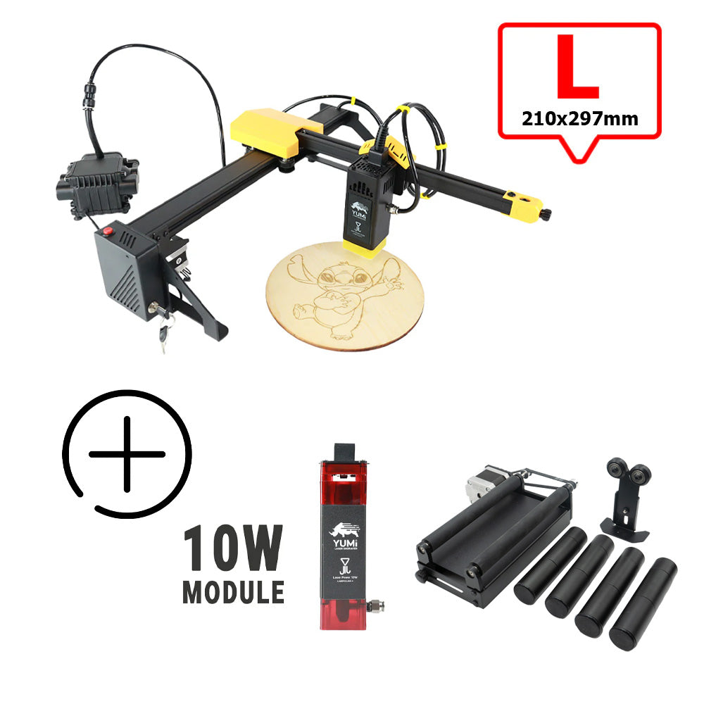YUMI L-A4 Laser pour gravure et découpe L-A4 ( 210x297mm) 10 Watts +2.5 Watts Module de Rotation