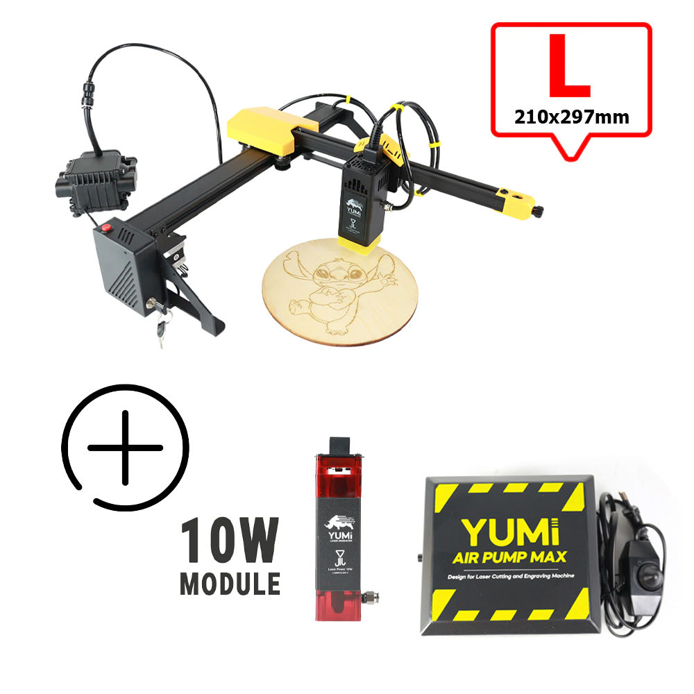 YUMI L-A4 Laser pour gravure et découpe L-A4 ( 210x297mm) 10 Watts +2.5 Watts Pompe à Air (Air Pump Max)
