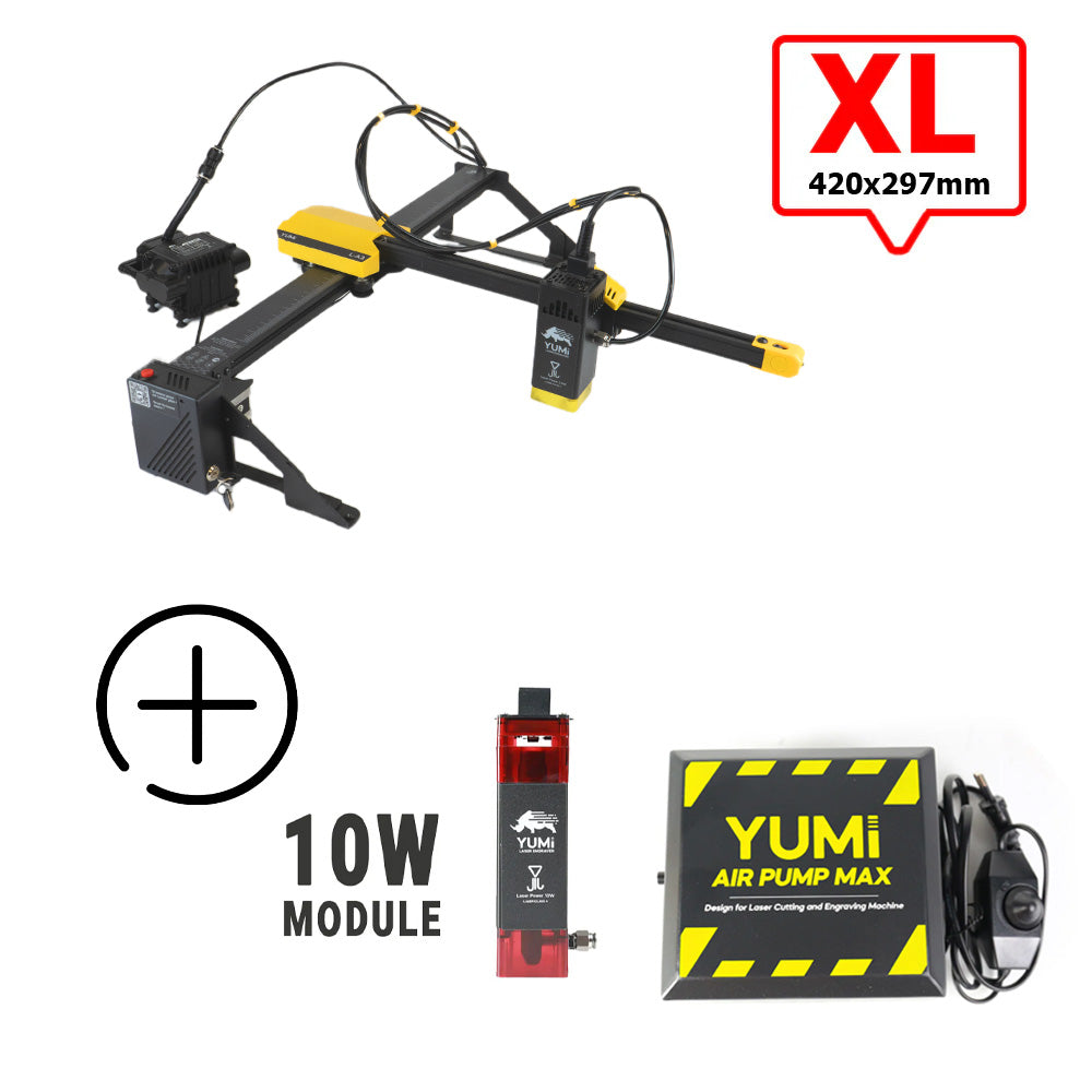 YUMI L-A4 Laser pour gravure et découpe L-A3 (420x297mm) 10 Watts +2.5 Watts Pompe à Air (Air Pump Max)