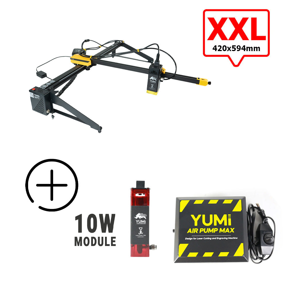 YUMI L-A4 Laser pour gravure et découpe L-A2 (420x594mm) 10 Watts +2.5 Watts Pompe à Air (Air Pump Max)