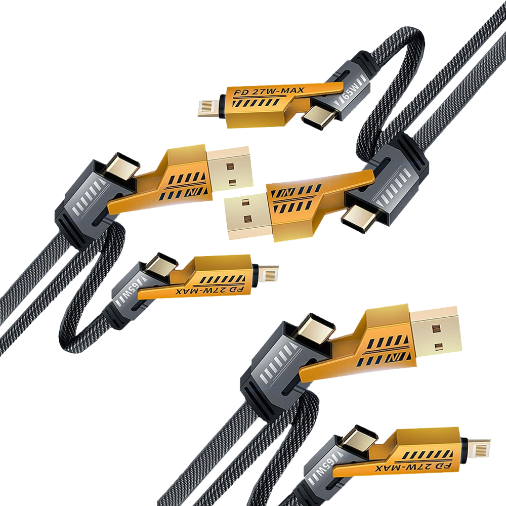 4-en-1 Câble USB Type-C/Type-A vers Lightning et USB-C - Charge Rapide 65W et 27W